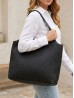 Faux Leather Ribbed Satchel Bag with Strap 